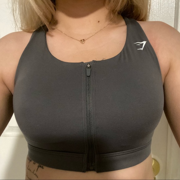 Gymshark Zip Up Training Sports Bra - Grey - Picture 1 of 4